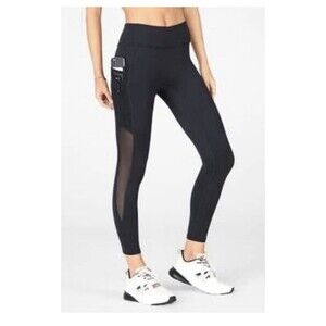 Fabletics Trinity Motion365 Mid-Rise 7/8 Pocket Mesh Legging SZ S Black Workout